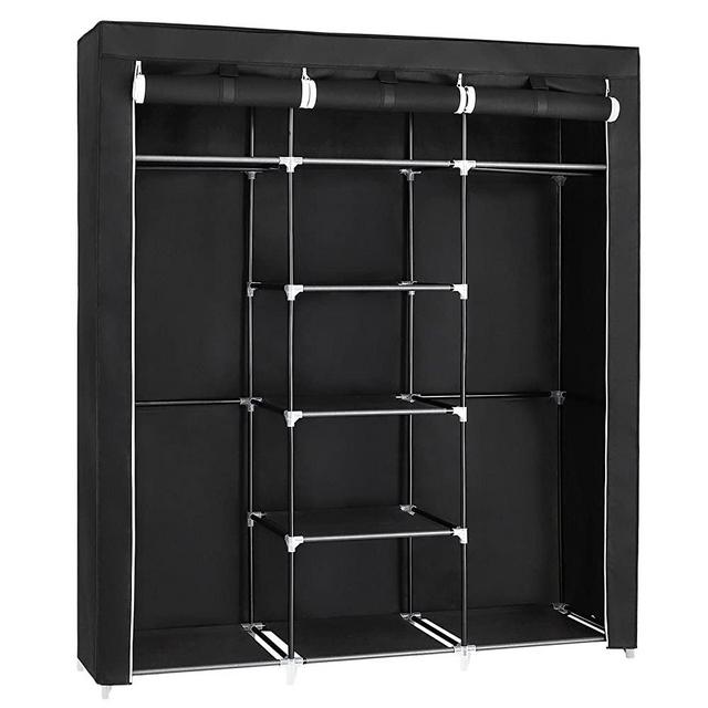 SONGMICS Portable Clothes Closet, Non-Woven Fabric Wardrobe with 2 Hanging Rods, 9 Storage Shelves, Storage Organizer, Black URYG12H
