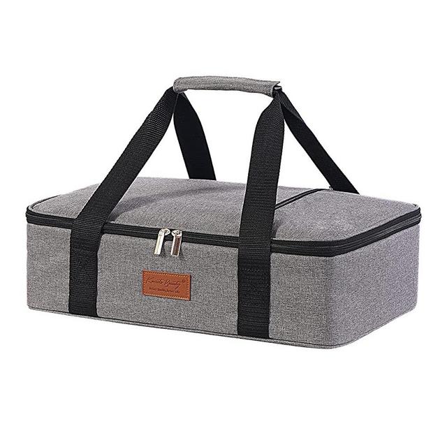 Lunch Bag Insulated Thermal Food Carrier Insulated Casserole Carrier for Hot or Cold Food,Insulated Tote Bag for Potluck Cookouts/Parties/Picnic, Lasagna Lugger,Fits 9"x13" Baking Pan,Gray