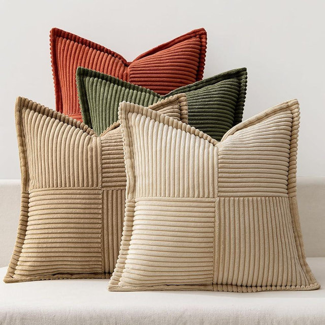 MIULEE Fall Rust-Olive Green Throw Pillow Covers 20x20 Inch 4 Packs Soft Boho Color-Clash Farmhouse Pillow Cases Accent Modern Cushion Cases for Couch Sofa Bed Corduroy Patchwork Home Decor