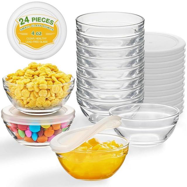 12 Pack 3.5 Inch Small Glass Bowls with 12 Pack Lids, 4 oz Mini Glass Bowls, Pinch Bowls, Small Bowls Perfect for Prep, Dips, Nuts, or Candy Meal Prep Bowls or Dessert Bowls, Food Storage Container