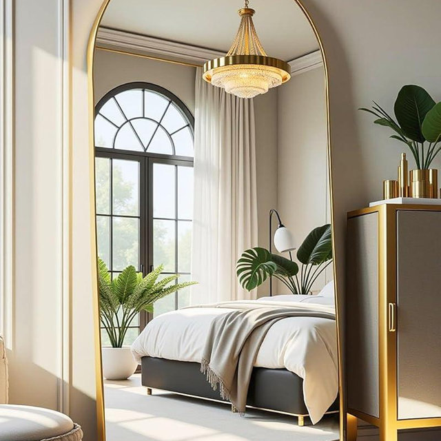 DMWOODFL 71"x26" Arched Full-Length Mirror with Explosion-Proof HD Glass – Oversized Floor or Wall-Mounted Full Body Mirror for Bedroom, Living Room, and Cloakroom (Gold)
