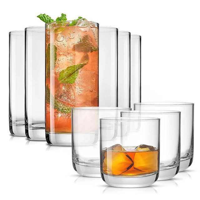 JoyJolt Drinking Glasses Set of 10 - 6 tall drinking glasses - 4 short Drinking Glasses