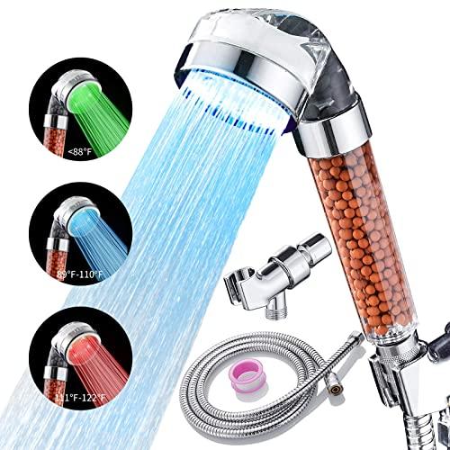 Cobbe Filter Shower Head with Hose Led Lights Shower Head 3 Color Changing Zenbody Handheld Shower Head with Beads High Pressure Ionic Shower Head