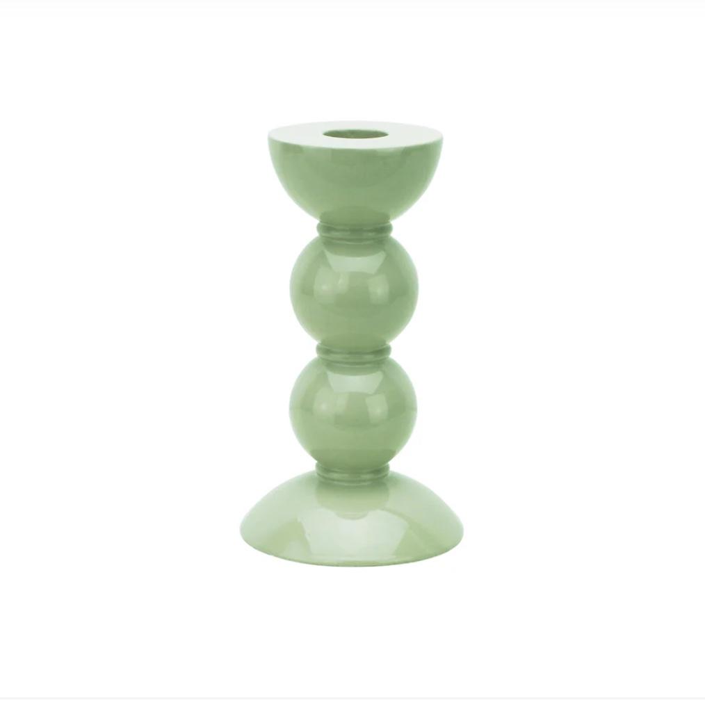 Medium sage Bobbin Candlestick - 14cm