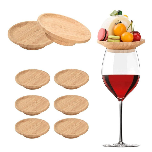 FZMEHL 8 PcsWine Glass Charcuterie Topper, 4" Mini Charcuterie Boards, Wine Appetizer Plates for Family Gatherings, Restaurants, Bars