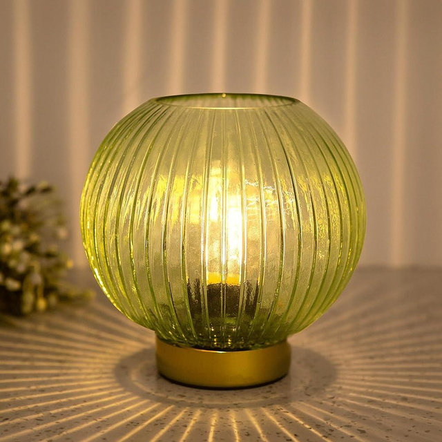 ULAROOM Battery Operated Lamp - Cordless Lamp with LED Bulb, Bedside Small Table Lamps Glass Battery Powered Lamp for Bedroom Nightstand Living Room Desk Lamp for Dorm Home Decor Forest Green