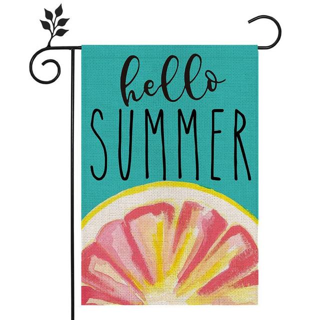 CROWNED BEAUTY Hello Summer Garden Flag Grapefruit 12×18 Inch Double Sided Vertical Yard Outdoor Decoration CF158-12