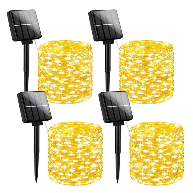 Brightever Solar Fairy Lights for Outside Waterproof, 4-Pack Total 160FT 400 LED Solar Powered Outdoor String Light with 8 Lighting Modes, Palm Tree Lights for DIY, Garden, Party (Warm White)