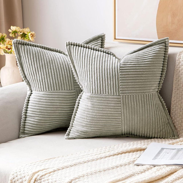 MIULEE Light Grey Corduroy Pillow Covers 24 x 24 inch with Splicing Set of 2 Super Soft Boho Striped Pillow Covers Broadside Decorative Textured Throw Pillows for Couch Cushion Bed Livingroom