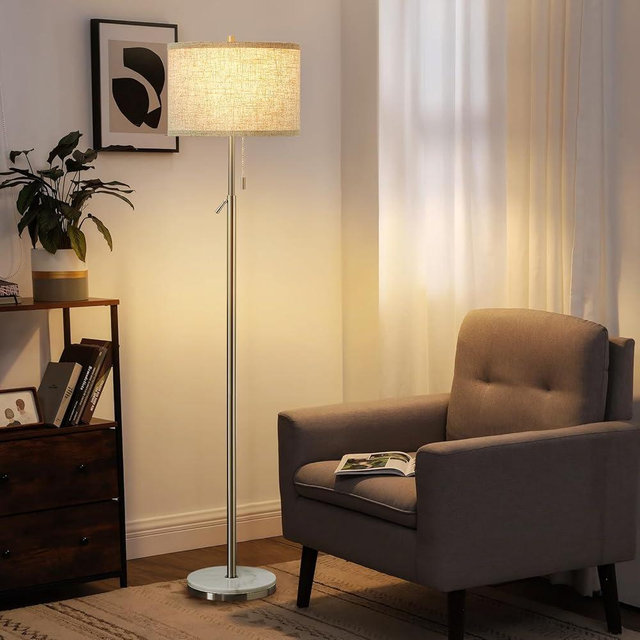 GyroVu Marble Floor Lamp, Adjustable Height Standing Lamp with Marble Base Tall Lamp with Pull Chain Switch Floor Lamps for Living Room, Bedroom & Office Bulbs Not Included(Silver)