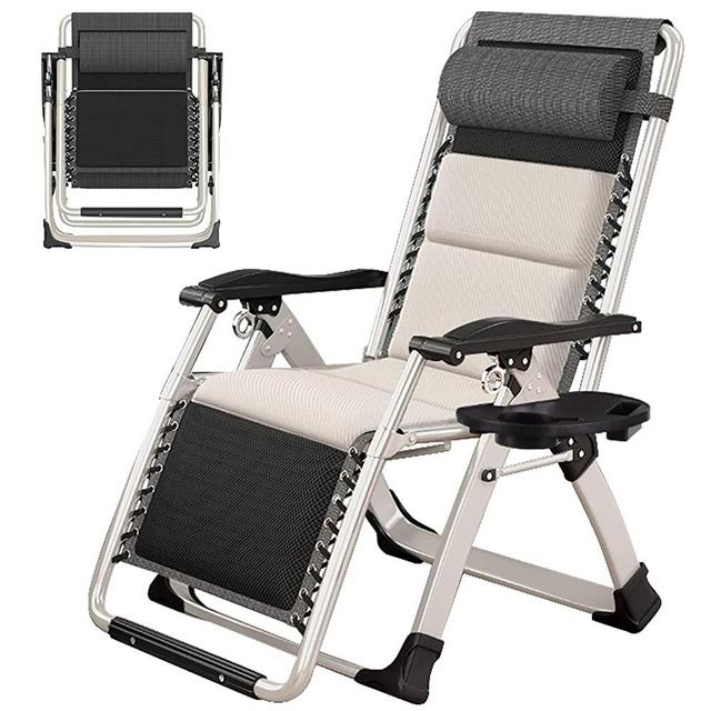 Zero Gravity Chair, Padded Recliners Premium Lawn Recliner Folding Portable Chaise Lounge with Headrest and Cup Holder, Reclining Patio Lounger Chair