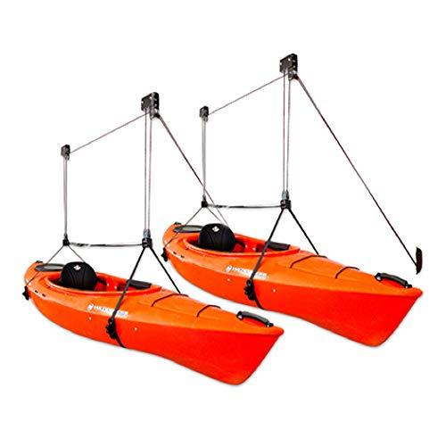 StoreYourBoard 2 Pack Kayak Ceiling Storage Hoist, Hi-Lift Overhead Rack, Indoor Garage Home Hanger, Canoes Paddleboards Boats, Heavy Duty Adjustable Straps, Easy Lifting Accessory (Pro)