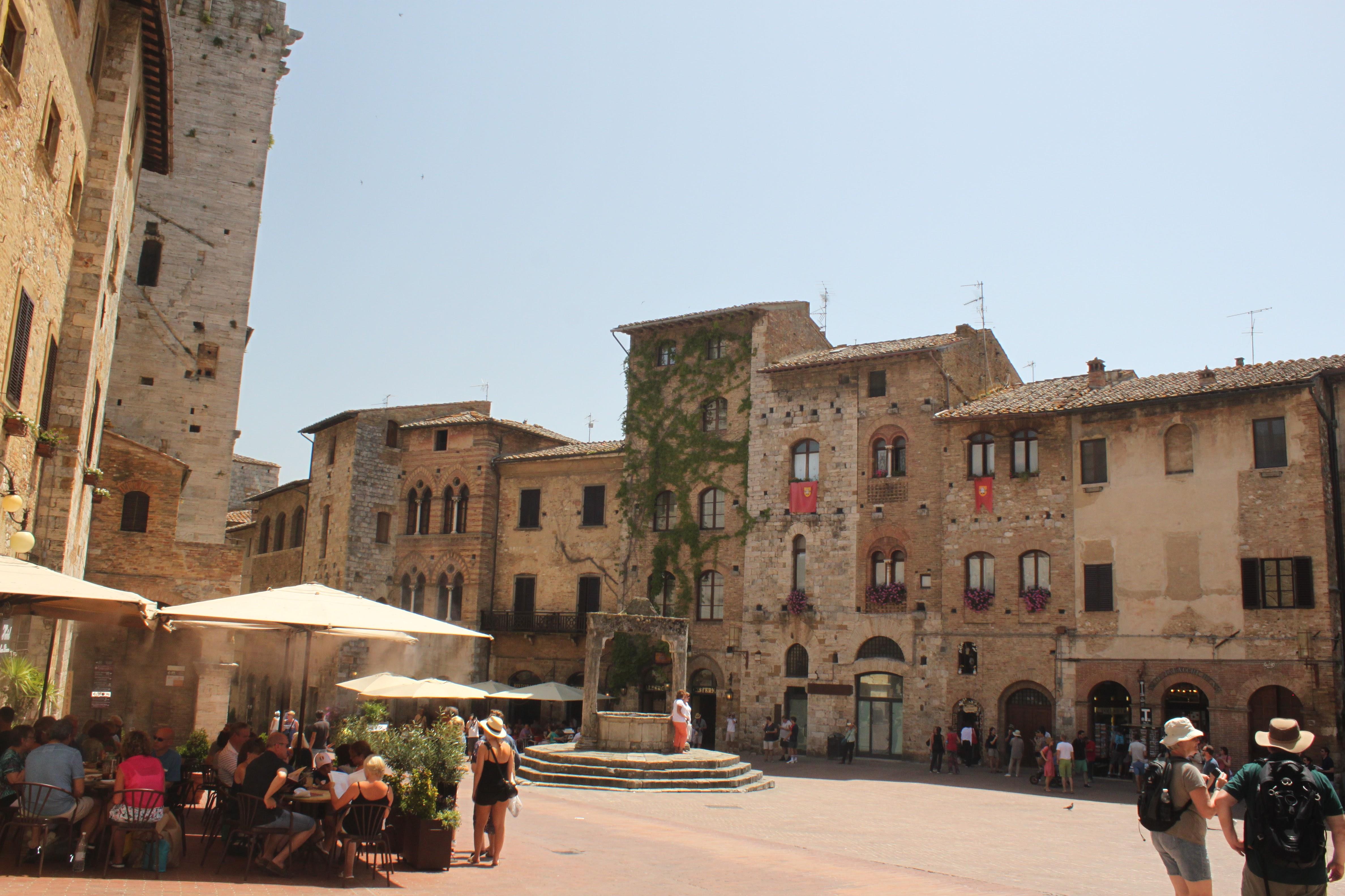 A piazza in San Gimignano, full of gelaterias.
