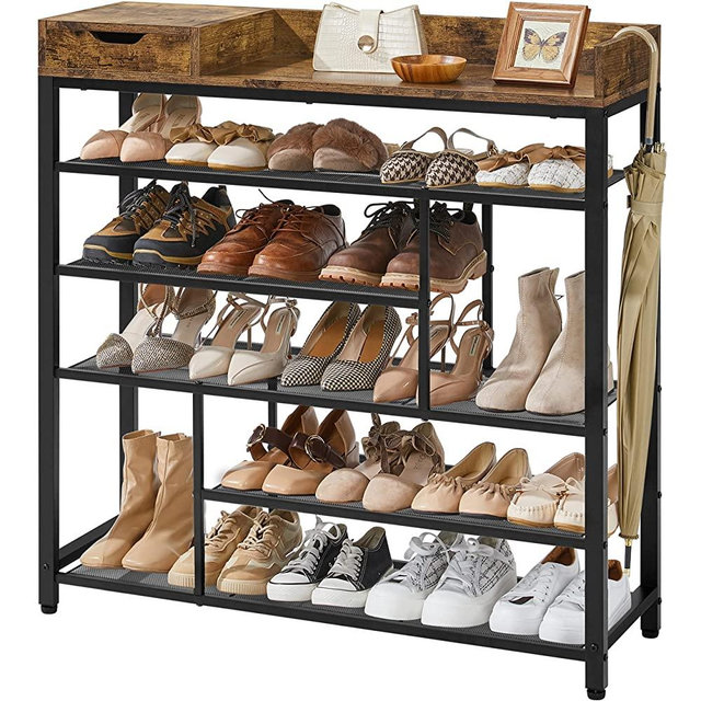 Yaheetech 6-Tier Shoe Rack Organizer, Shoe Shelf Organizer with Storage Box, Free standing Shoe Storage Rack for Entryway, Living Room, Holds 24 Pairs of Shoes, Industrial Style