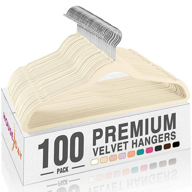 HOUSE DAY Premium Velvet Hangers, Non-Slip Thin Flocked Felt Hangers, Sturdy Clothes Hangers Heavy Duty Coat Hangers & Suit Hangers, Durable Suit Hangers for Closet Space Saving (100 Pack, Ivory)