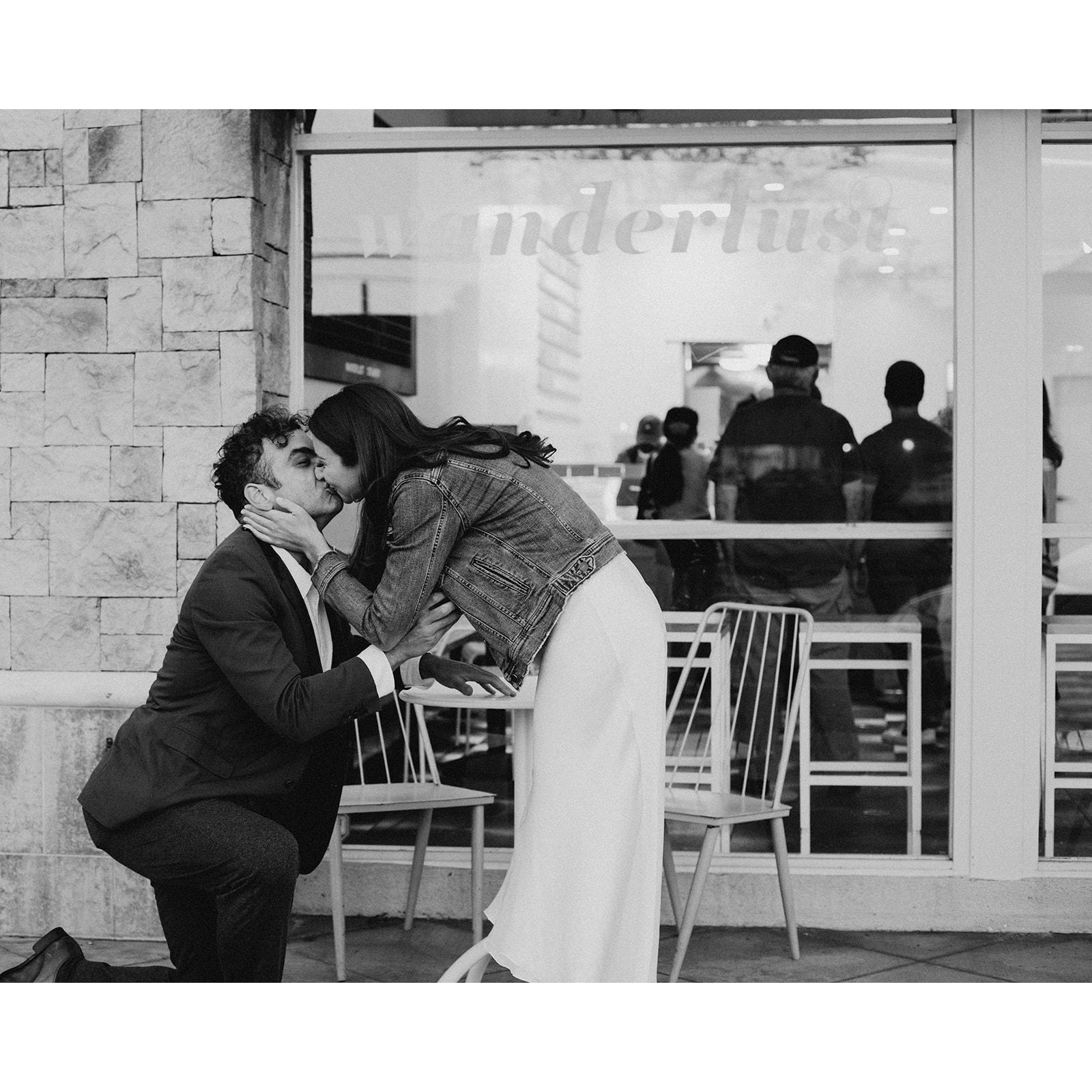 Before he proposed, Ian had untied his shoe and made it seem like he was just getting on one knee to tie his shoe.