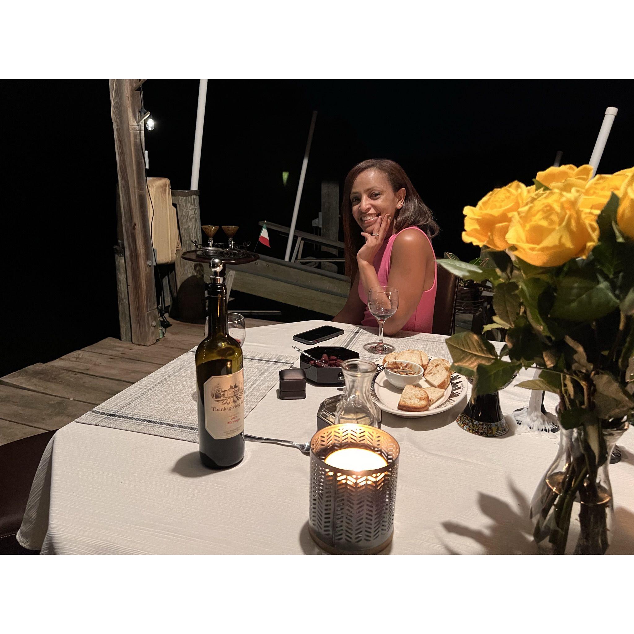 She said yes...picture was taken on our dock the night we got engaged!