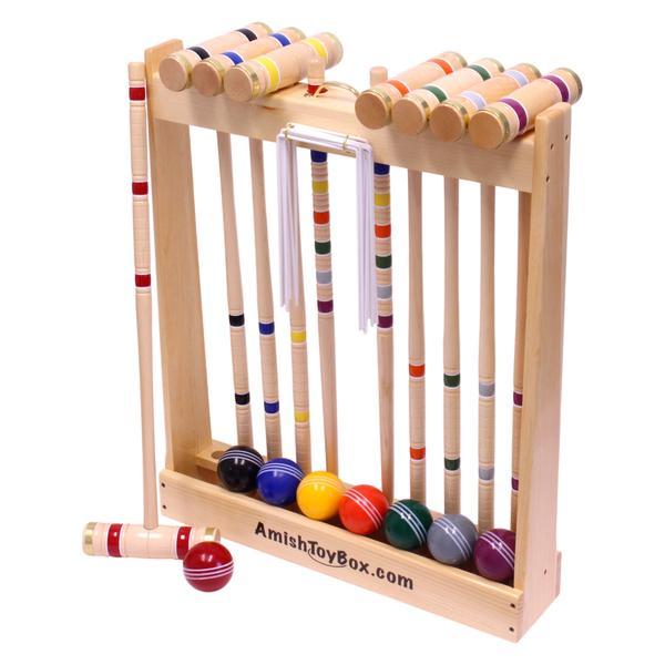 Amish-Made Deluxe Wooden 8 Player Croquet Game Set