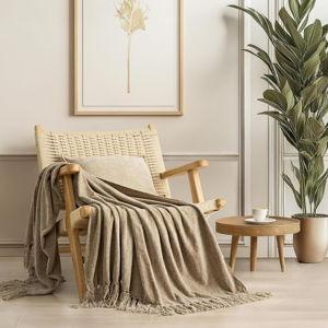 EverGrace Soft Chenille Throw Blanket for Couch, Cozy Plush Fuzzy Decorative Chenille Knit Throw Blanket with Tassels, Lightweight Blanket and Throws for Bed Sofa Gift Home Decor, Beige 60"x80"