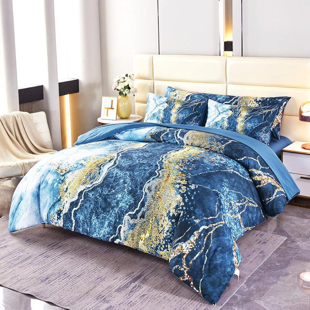 PERFEMET Blue King Size Comforter 6 Pieces Bed in A Bag Set Colorful Watercolor Marble Comforter with Bed Sheets Soft Abstract Retro Artwork Capri Blue Tie Dye Beddding Set(Capri Blue, King)