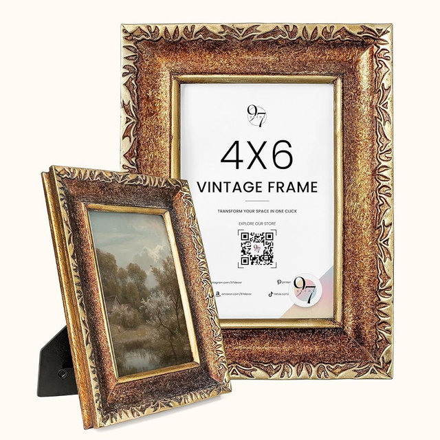 97 Decor 4x6 Vintage Picture Frame - Ornate Gold Frames 4 x 6, Antique Photo Frames 4 x 6, Rustic Small Frame Retro Decorative Wall Hanging For Home