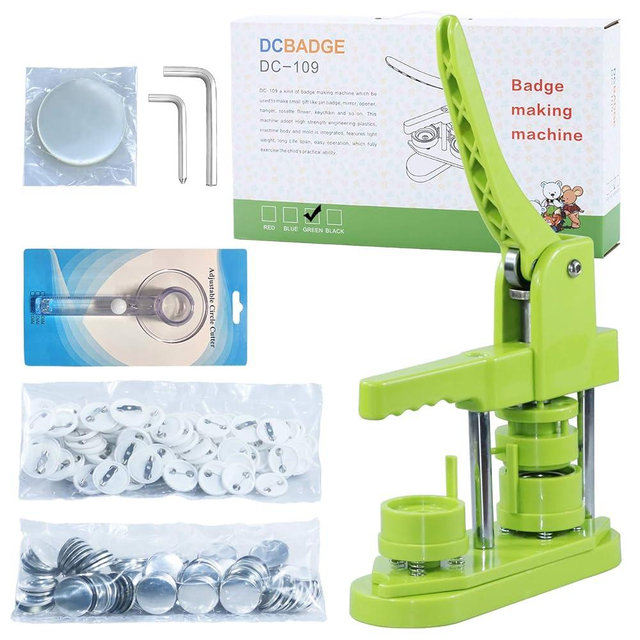 MK.Bear Button Maker Machine 32mm (1.25 in) for DIY Gift,Installation-Free Pin Maker Machine,Button Press Machine with Free 500pcs Button Parts & 100pcs Pictures &Adjustable Circle Cutter(Green)