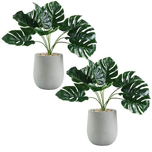U'Artlines Artificial Plastic Mini Plants Topiary Shrubs Fake Plants with Gray Pot for Bathroom,House Decorations (2pcs, 1 Style)
