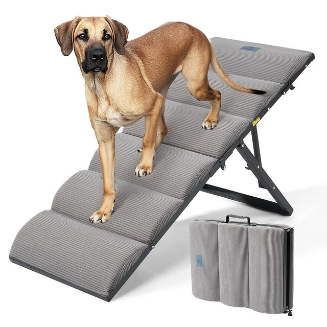 Veehoo Dog Ramp for Bed Couch Height Adjustable from 17" to 23", Foldable Stairs for Dogs to Get on Bed 17" Extra Wide, Portable Pet Doggie Steps Indoor with Non Slip Pad, Support up to 150 lbs