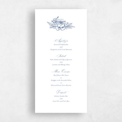 Dusty Cobalt, Blue Wedding Menu - Yolande