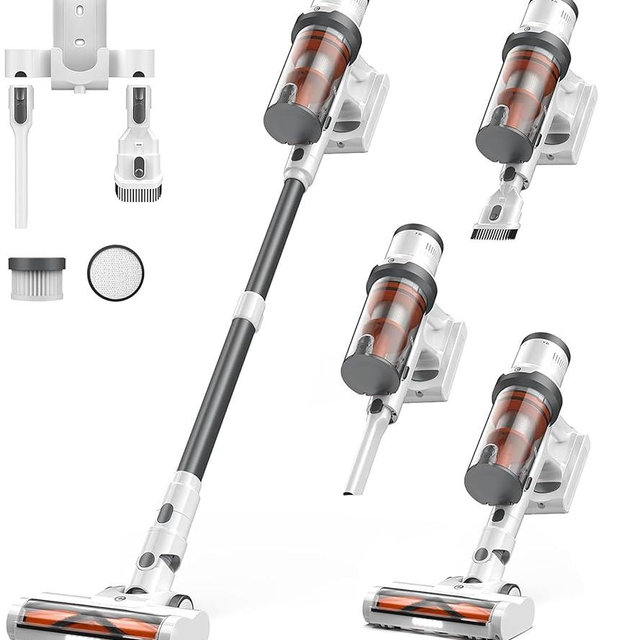 Cordless Vacuum Cleaner, 550W/45Kpa Vacuum Cleaners for Home, Max 60Mins Runtime, Anti-Tangled & 1.6L Dust Cup Stick Vacuum, Lightweight Vacuum for Carpet, Hard Floor(Upgraded)