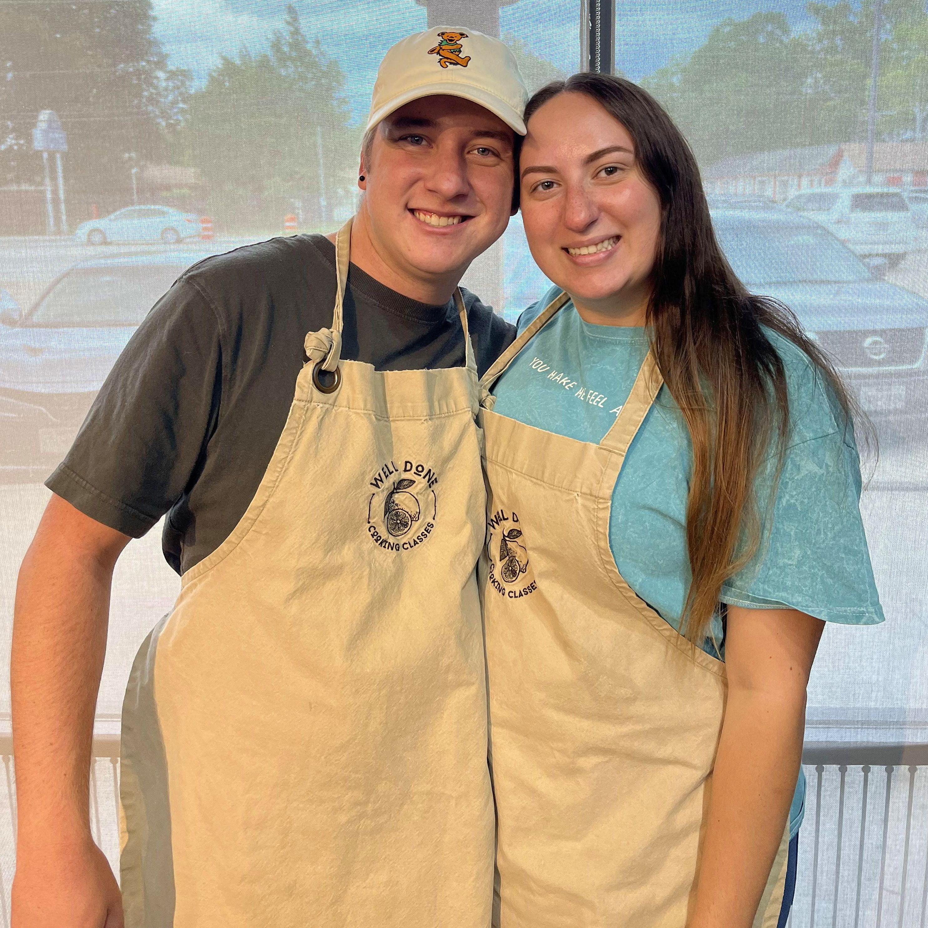 Taking our first cooking class together at Well Done Cooking Classes in Houston, Texas on August 6, 2022. We made bread, pizza, and cinnamon rolls!