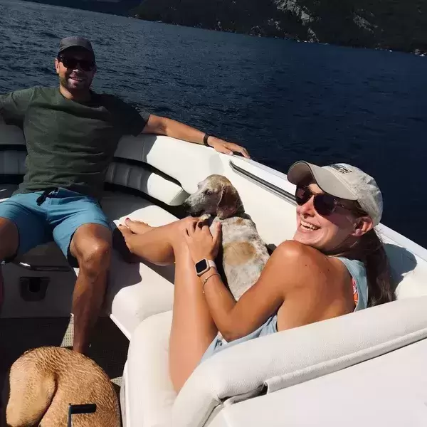Heading north on the boat on Lake George with Opie Schaus.
