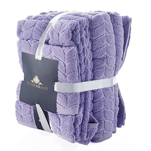 Bagno Milano Jacquard Luxury Turkish Towels,%100 Turkish Cotton Quick Dry Super Soft and Absorbent Plush Towels, Made in Turkey (Lavender, 6 pcs Towel Set)
