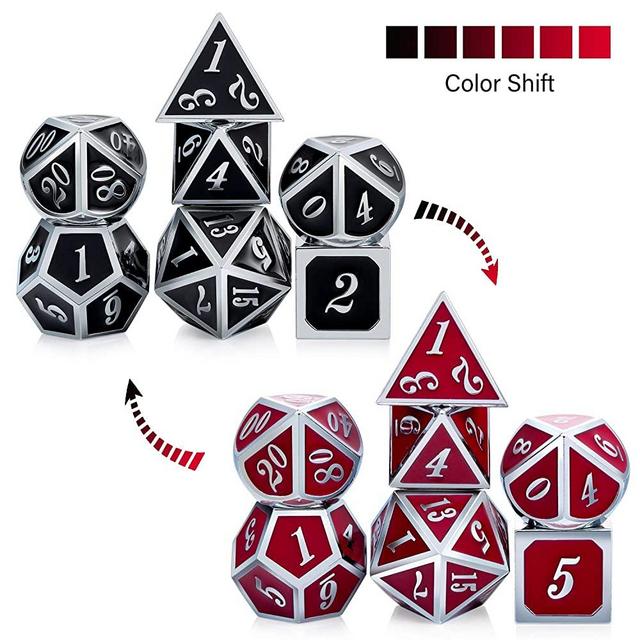 DNDND Color Changing Metal Dice Set, Temperature Sensitive DND Game Dice Set with Free Metal Tin for Dungeons and Dragons D&D Rolling Table Games (Silver Number with Black to Red)