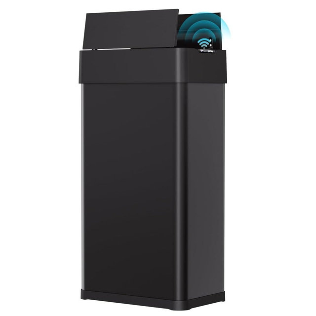 Arlopu 21.1 Gal Automatic Trash Can, 80L Stainless Steel Motion Sensor Garbage Bin, Touchless Brushed Wastebasket, W/Butterfly, Soft-Close Lid, for Living, Dinning Room, Kitchen (Black)
