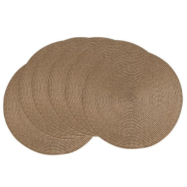 AHHFSMEI Round Braided Placemats Set of 6 Round Table Mats for Dining Tables Natural Woven Heat Resistant Place mats 15 Inch (Brown A)