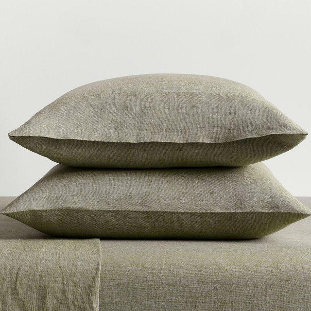 Classic Belgian Flax Linen Pillowcases, Loden, Standard, Set of 2