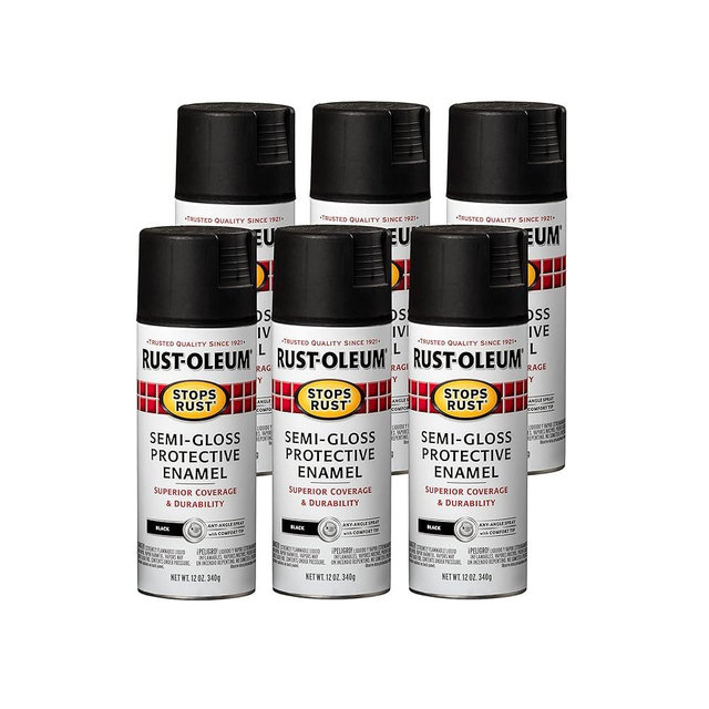 Rust-Oleum 7798830-6PK Stops Rust Spray Paint, 12 oz, Semi-Gloss Black, 6 Pack