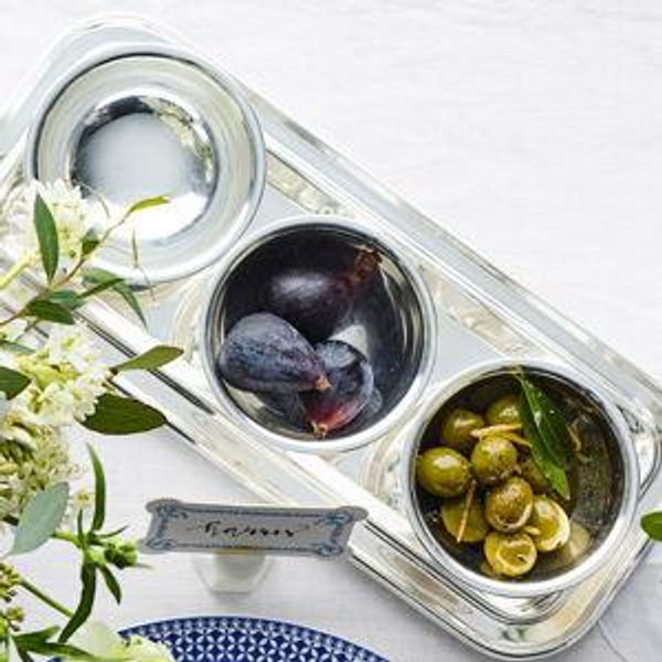 Williams-Sonoma | Heirloom Silver Condiment Bowls x3 & Tray