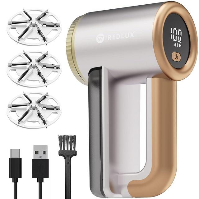WiredLux Rechargeable Fabric Shaver - Electric Lint Remover for Clothes & Couch - Adjustable 3-Speed, 6-Leaf Blade, LED Display, USB Charging - Depiller with Dual Protection