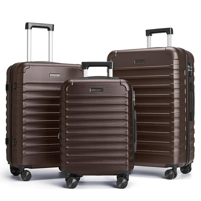 LIGHT FLIGHT Luggage Sets, 3 Piece Durable Suitcase Set with Spinner Wheels, 3 Pcs Hard Shell Lightweight Luggage with TSA Lock, Large Checked Travel Suitcases, 20/24/28 Inch,Brown