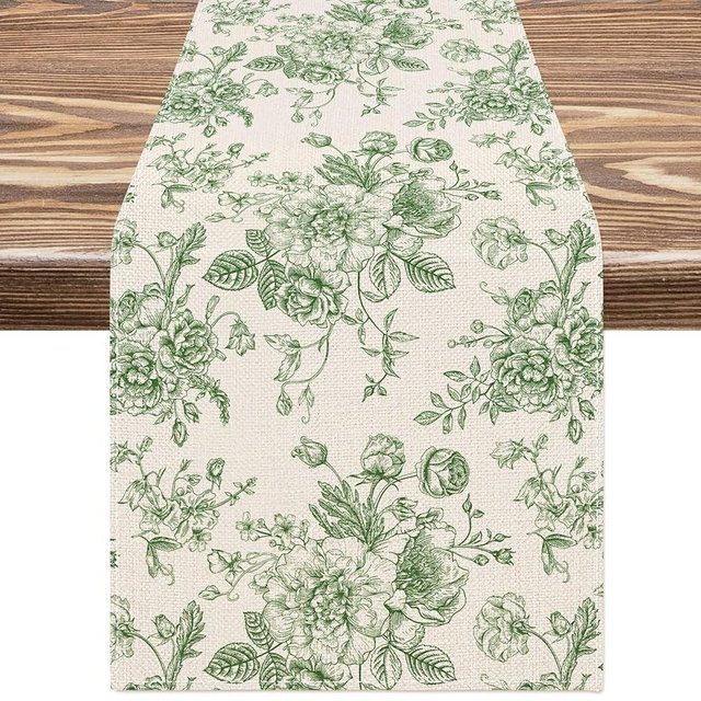 Generic AnyDesign Green Flower Table Runner Wildfloral Kitchen Dining Table Decoration Floral Table Cover for Indoor Outdoor Home Party Table Decor Supplies, 13 x 72 Inch, AD4113
