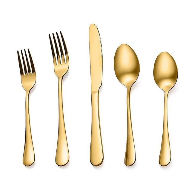 Silverware Flatware Cultery Set, 20-piece Stainless Steel Tableware Eating Utensil Set for 4, Include Spoons Forks Knives, Mirror finish, Dishwasher Safe (Gold)