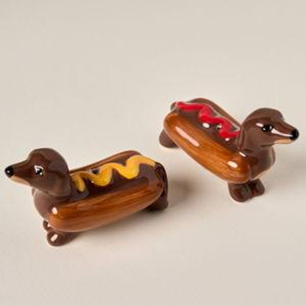 Dachshunds in Hot Dogs Ceramic Salt & Pepper Shakers