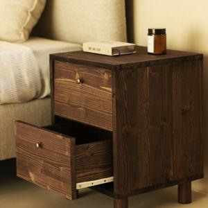 DECOWOOD - Saura solid wood bedside table walnut-tone