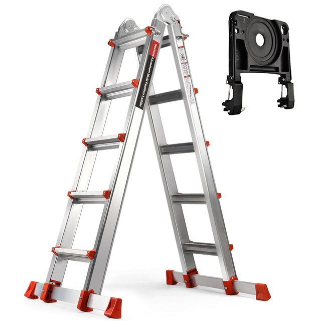 Soctone Ladder, A Frame Extension Ladder, Multi Position with Stabilizer Bar, 330 lbs Weight Rating Telescoping Ladder for Household or Outdoor Work, 17.5 Ft, Orange
