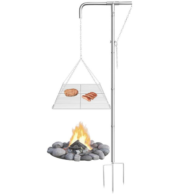 Stainless Steel Campfire Grill - Adjustable Height,360° Rotatable & Foldable Camp Fire Cooking Equipment,Heavy Duty Portable Outdoor Open Flame Grilling Rack for Camping