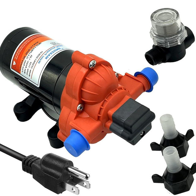33-SERIES 115V Water Diaphragm Pump, Industrial Water Pressure Pump, 50 PSI On Demand Self Priming Pump with US Plug for Kitchen Bathroom RV Caravan Marine Yacht