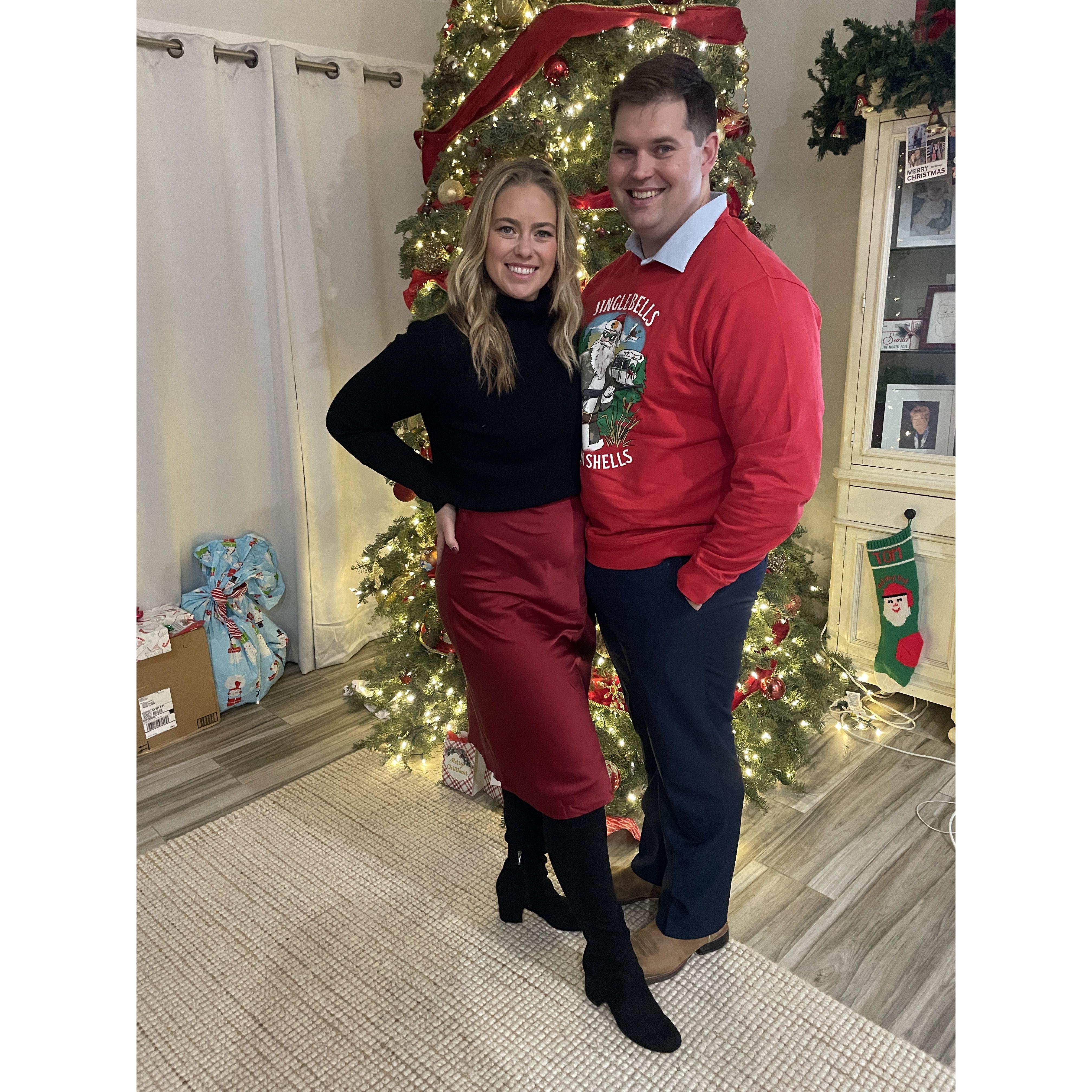 Christmas photo in front of the tree