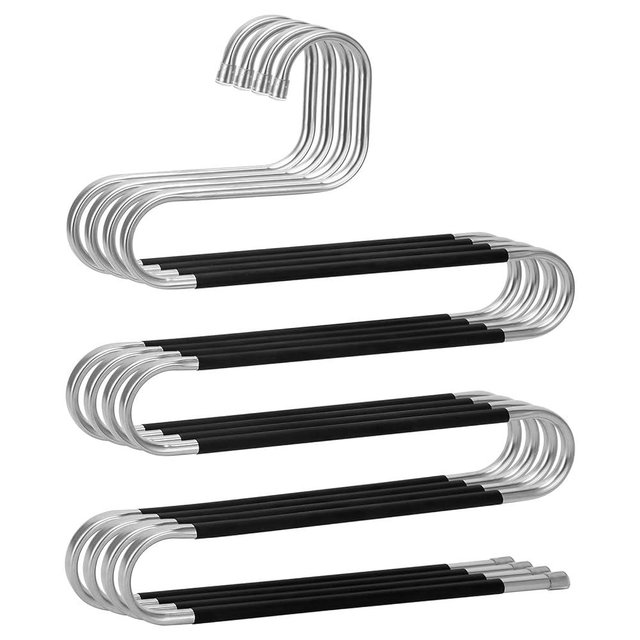 Pants Hangers Space Saving,4 Pack Stainless Steel Non-Slip Hangers for Pants,Multiple S-Shaped Closet Storage Organizer Hanger for Pants Jeans Scarf Towels Leggings